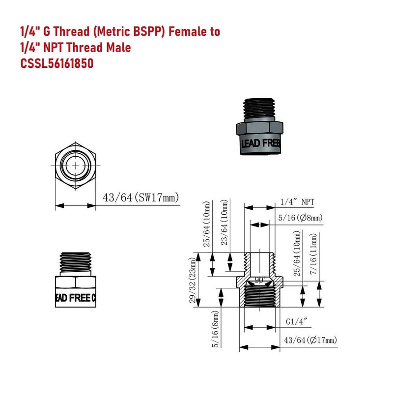 Cascada Showers G Thread (British BSPP) Male to NPT Thread Female Pipe Fitting Adapter - Lead-Free Adapter (1/4" x 1/4" (1 Piece)) - Image 2